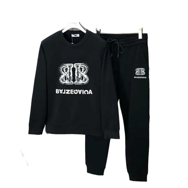 Balenciaga Black Tracksuit With Double B Logo And Crew Neck Sweatshirt