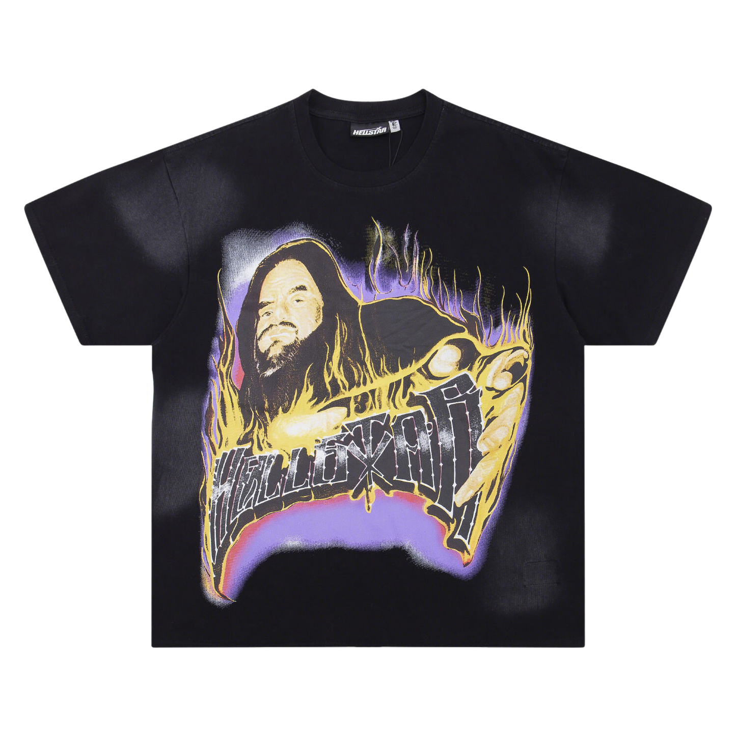 Hellstar Black T - Shirt With Flaming Graphic And Distinctive Rock - Inspired Design