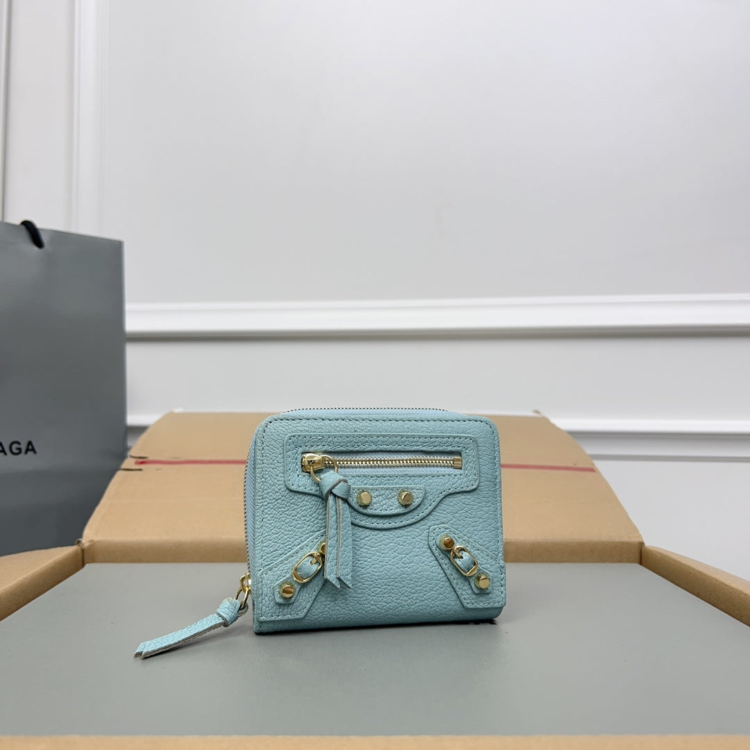 Balenciaga Compact Wallet with Textured Leather and Gold - Tone Hardware for Fashionable Organization