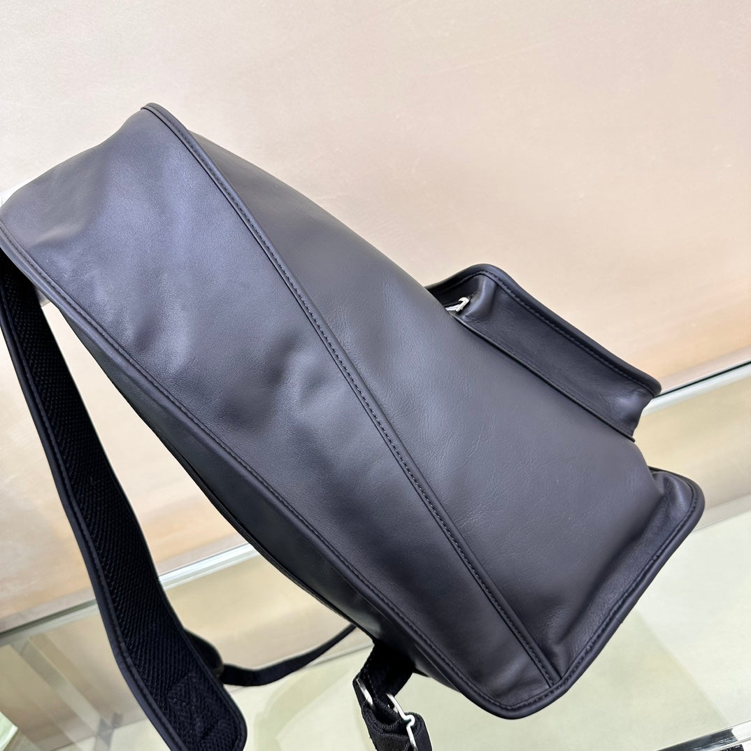 Sleek Black Leather Burberry Backpack With Embossed Logo And Functional Pockets Style No.6021