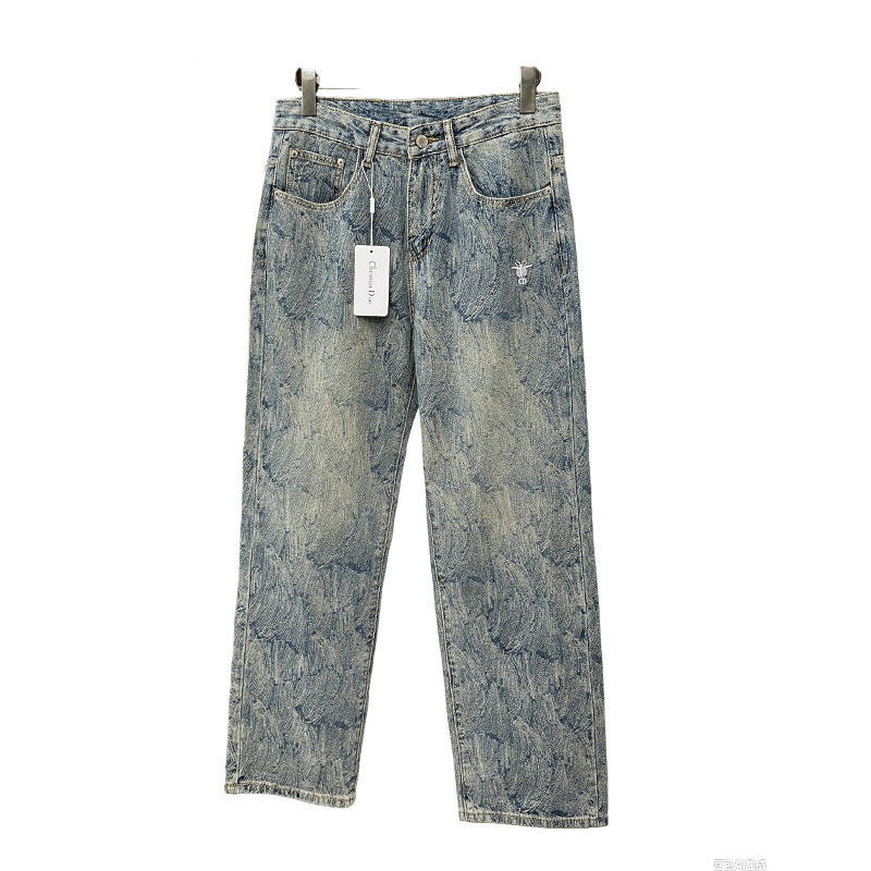 Dior Light Blue Denim Jeans With Unique Pattern And Logo Tag