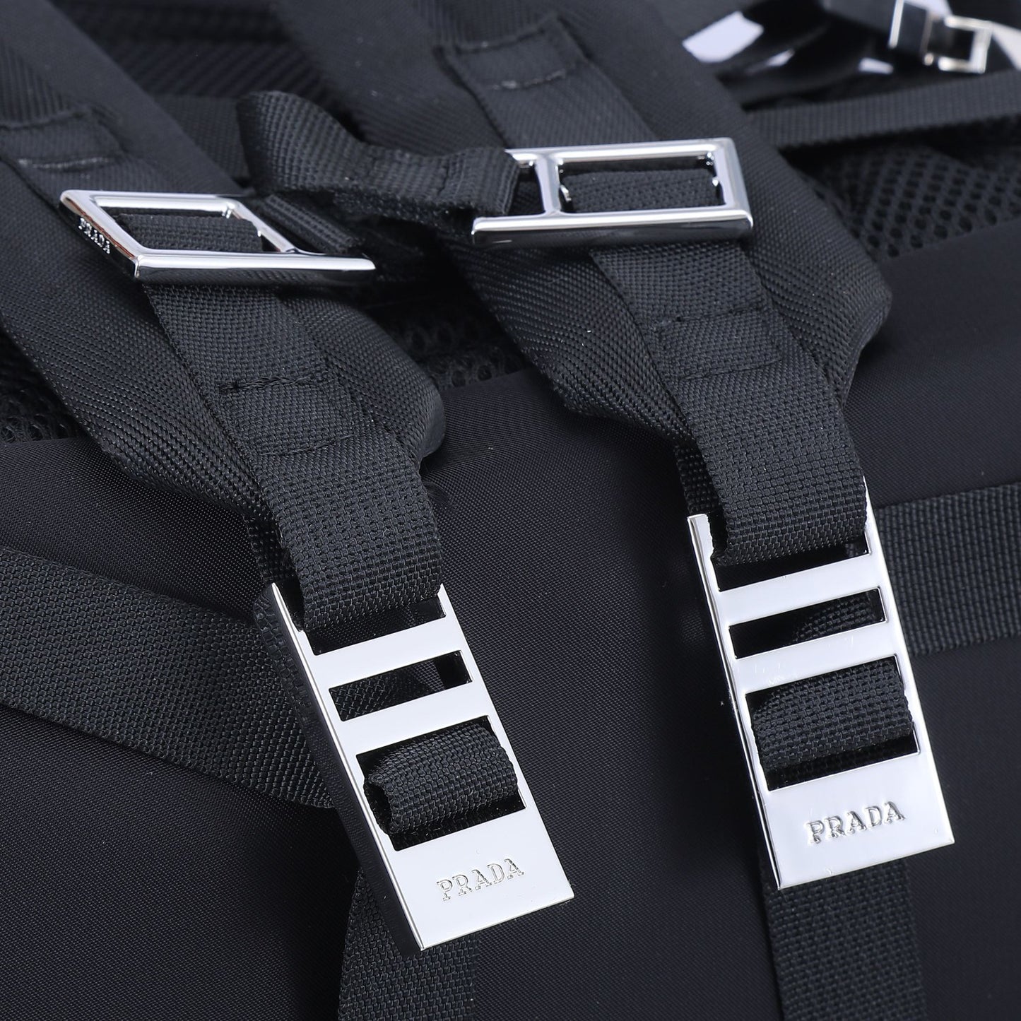 Prada Black Nylon Backpack With Multiple Pockets And Signature Logo 2VZ019