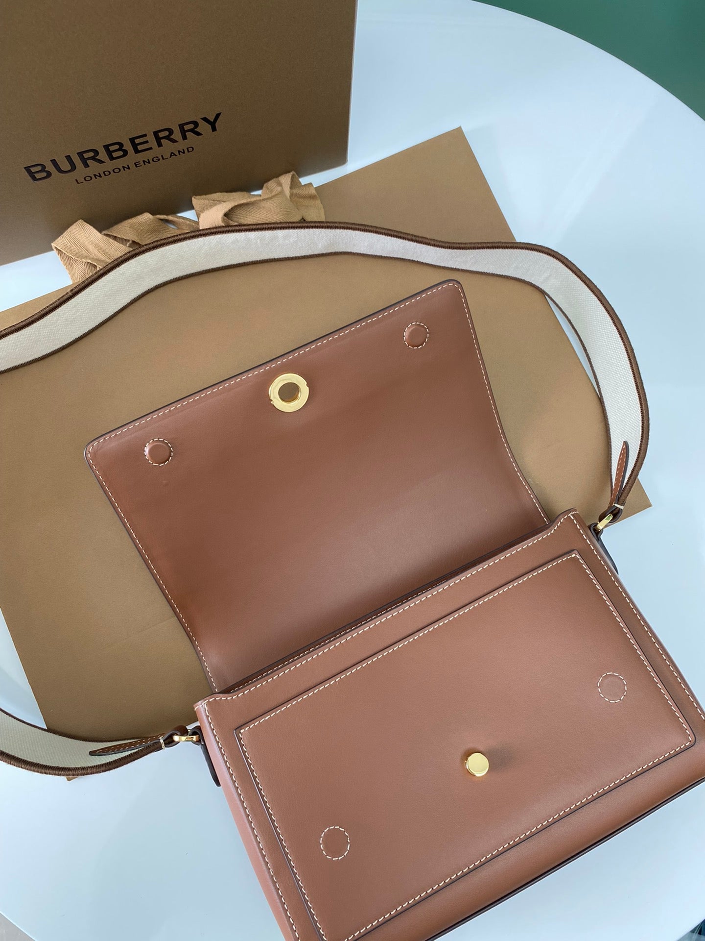 Elegant Brown/Black Burberry Crossbody Bag With Gold - Toned Hardware And Stitch Detailing Style No.906168