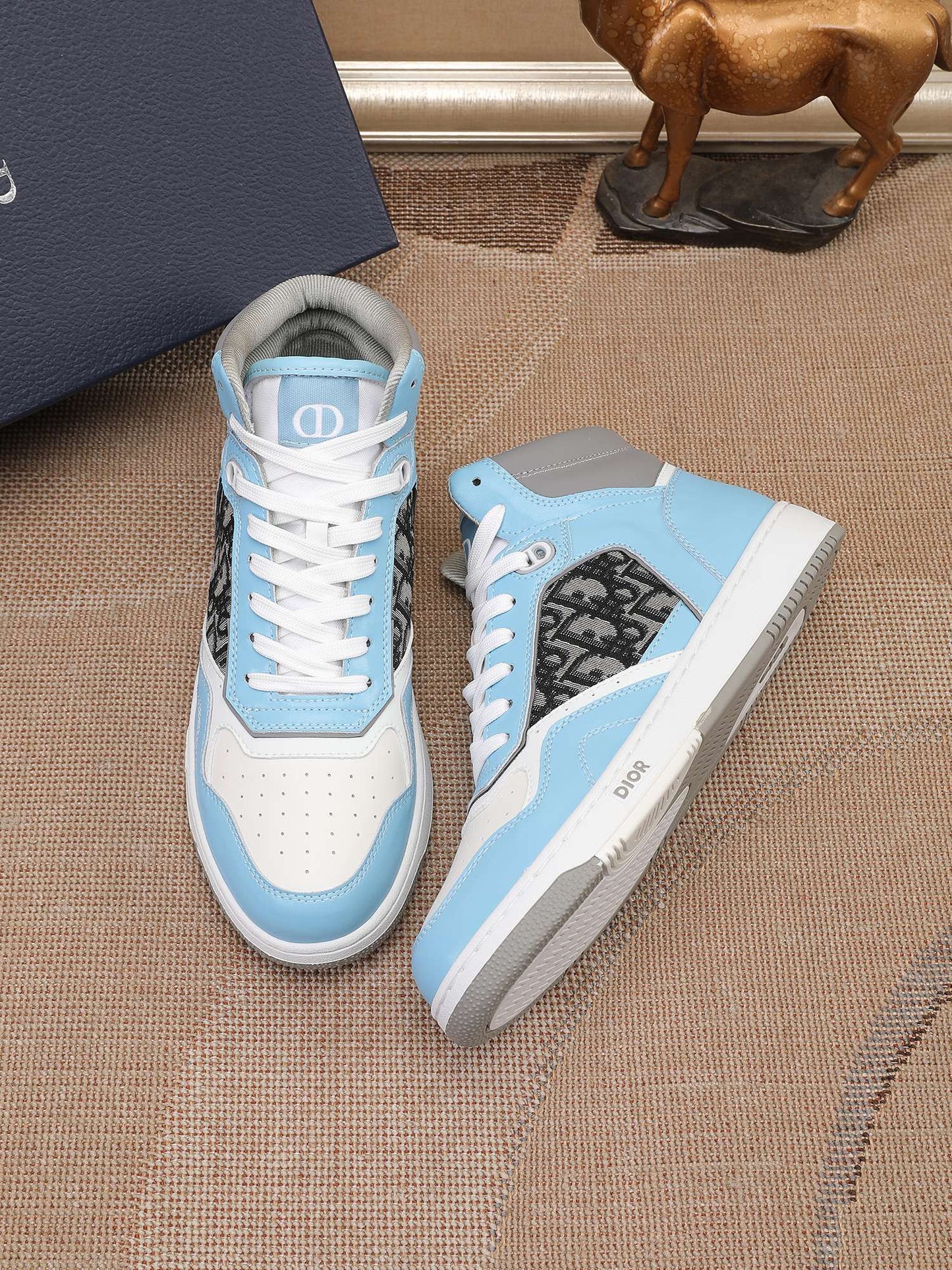 Dior Men's High Top Sneakers with Oblique Pattern and Adjustable Strap