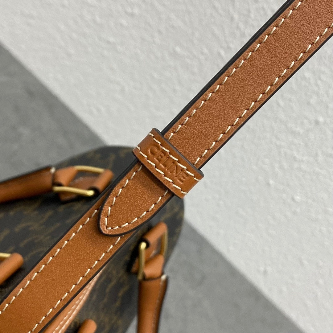 Celine Monogram Canvas Boston Bag With Leather Handles And Strap 197582
