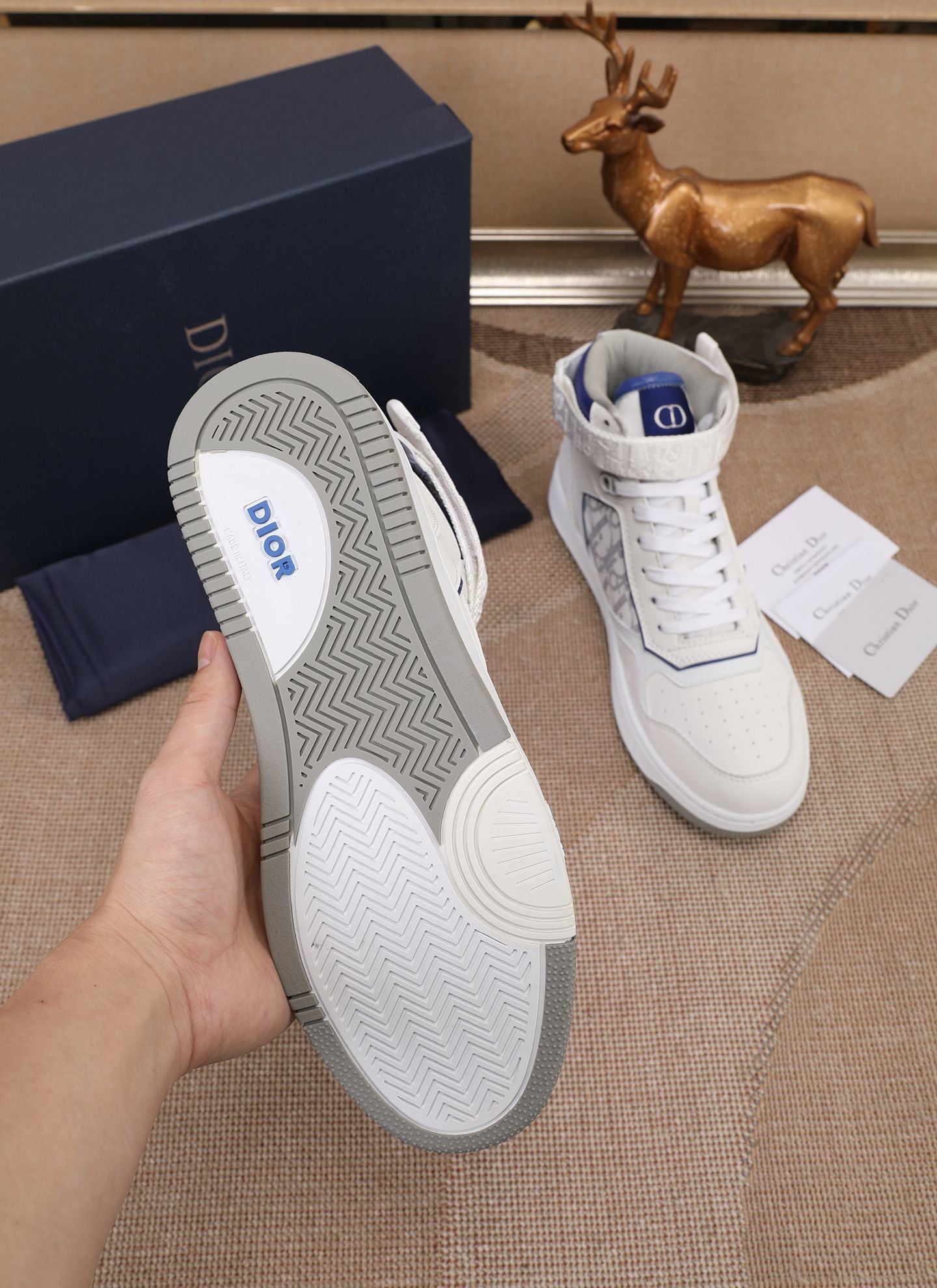 Dior Men's High Top Sneakers with Oblique Pattern and Adjustable Strap