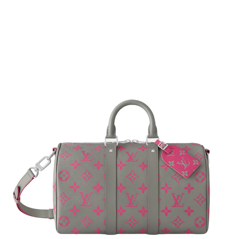 Stylish Louis Vuitton Keepall Bandoulière 35 Bag In Gray With Pink Monogram For Travel And Fashion