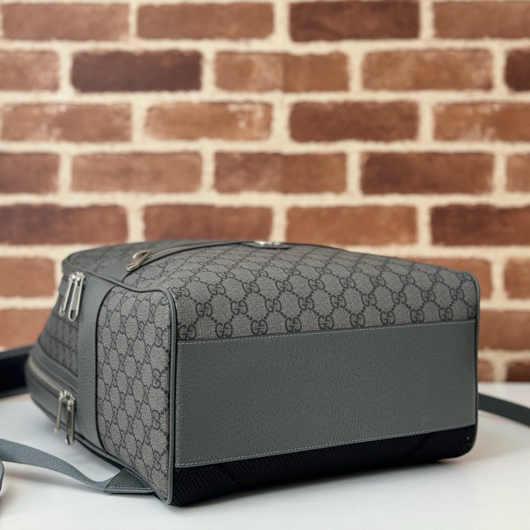Fashionable Gray Gucci Backpack With Signature GG Pattern And Functional Design 821938