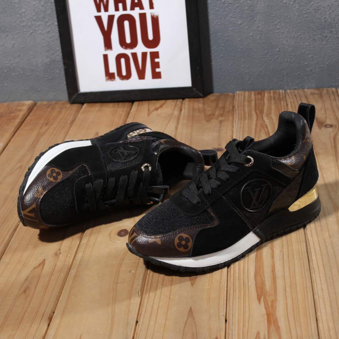 Louis Vuitton Women's Fashion Sneakers With Gold Accents And Signature Patterns