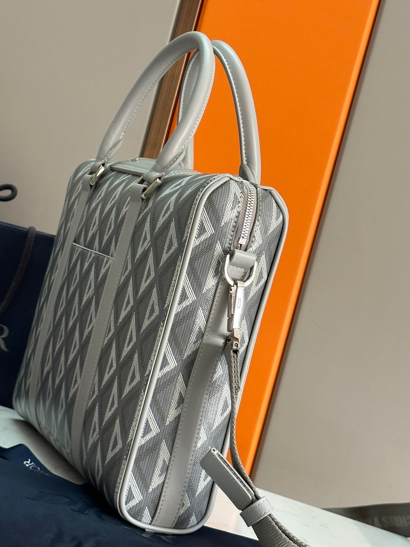 Elegant Dior Lingot Briefcase With Geometric Pattern And Signature Buckle 93266