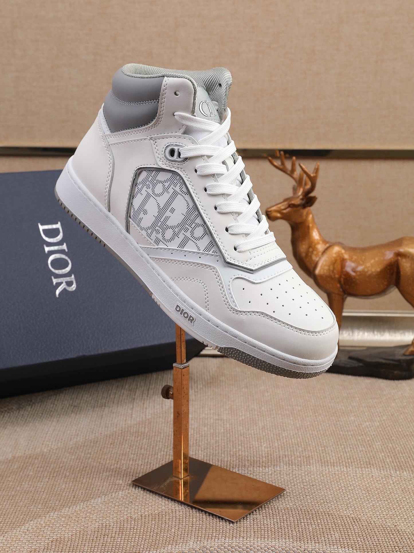 Dior Men's High Top Sneakers with Oblique Pattern and Adjustable Strap
