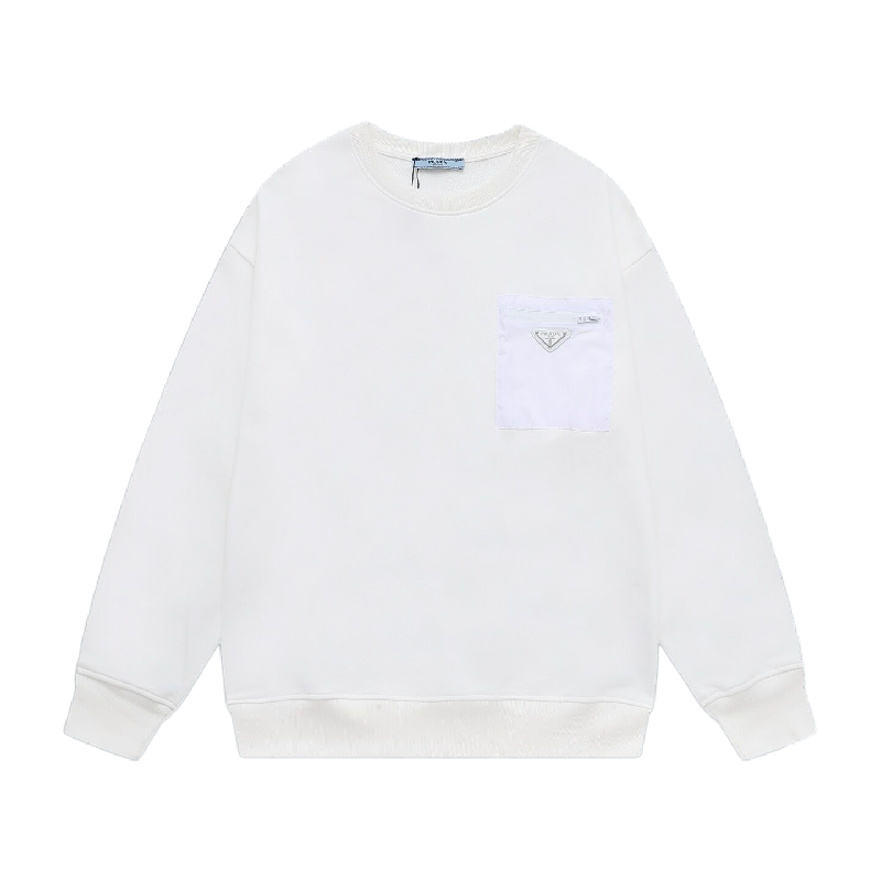 Chic Prada White Crew Neck Sweatshirt With Signature Pocket Detail For Fashion Fans