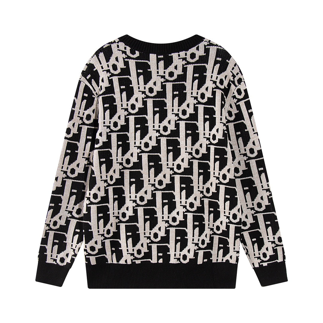 Dior Monogram Pattern Crew Neck Long Sleeve Fashion Sweater