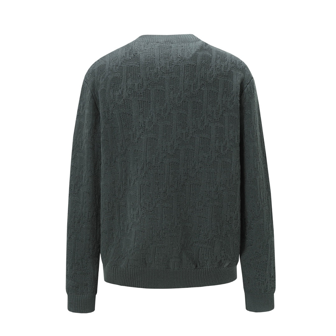 Dior Dark Green Patterned Crew Neck Long Sleeve Fashion Sweater