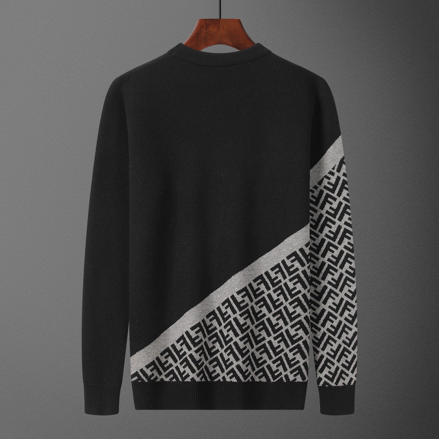 Fendi Black Crew Neck Sweater With Signature FF Pattern