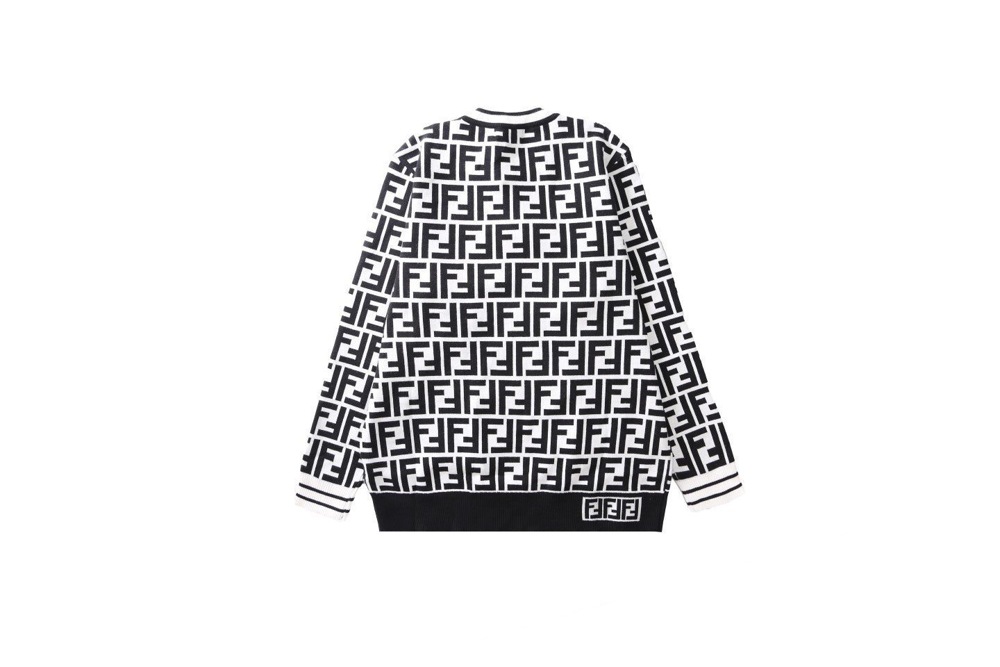 Fendi Black And White FF Pattern Crew Neck Long Sleeve Sweater