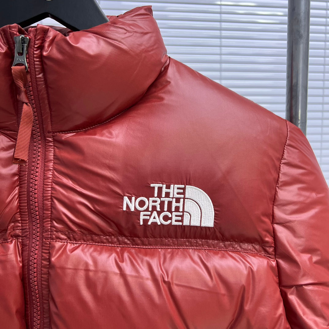 The North Face Burgundy Cropped Nuptse Puffer Jacket For Winter Style