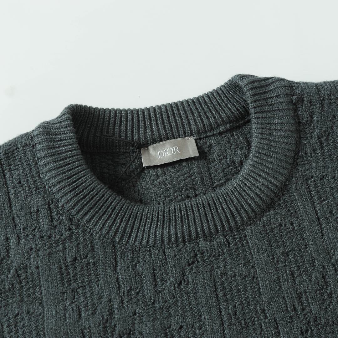 Dior Dark Green Patterned Crew Neck Long Sleeve Fashion Sweater