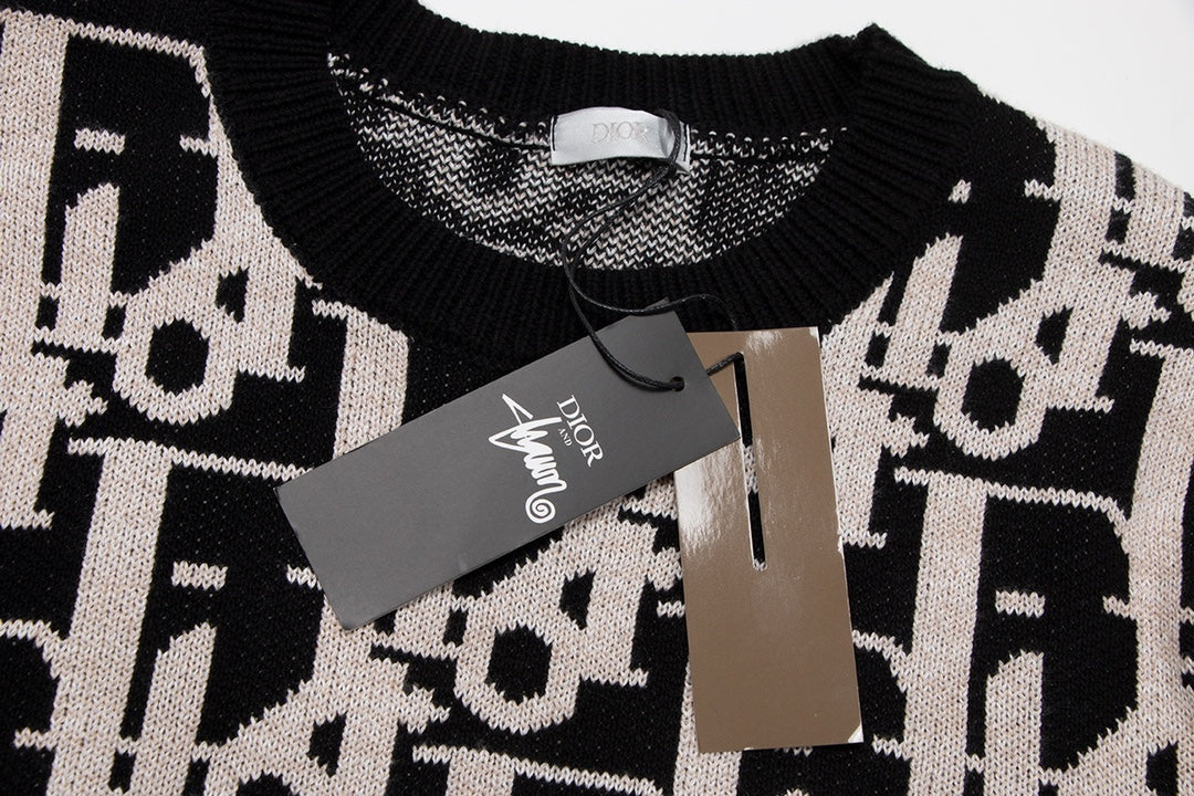 Dior Monogram Pattern Crew Neck Long Sleeve Fashion Sweater