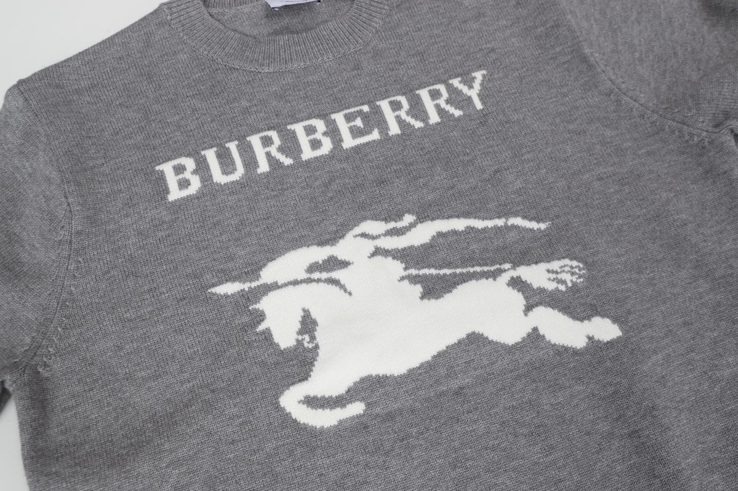 Burberry Men's Grey Crew Neck Sweater With Equestrian Print