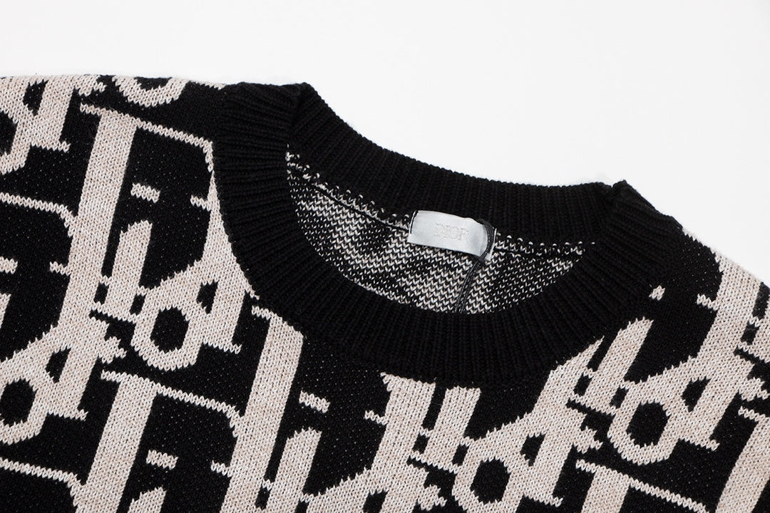 Dior Monogram Pattern Crew Neck Long Sleeve Fashion Sweater