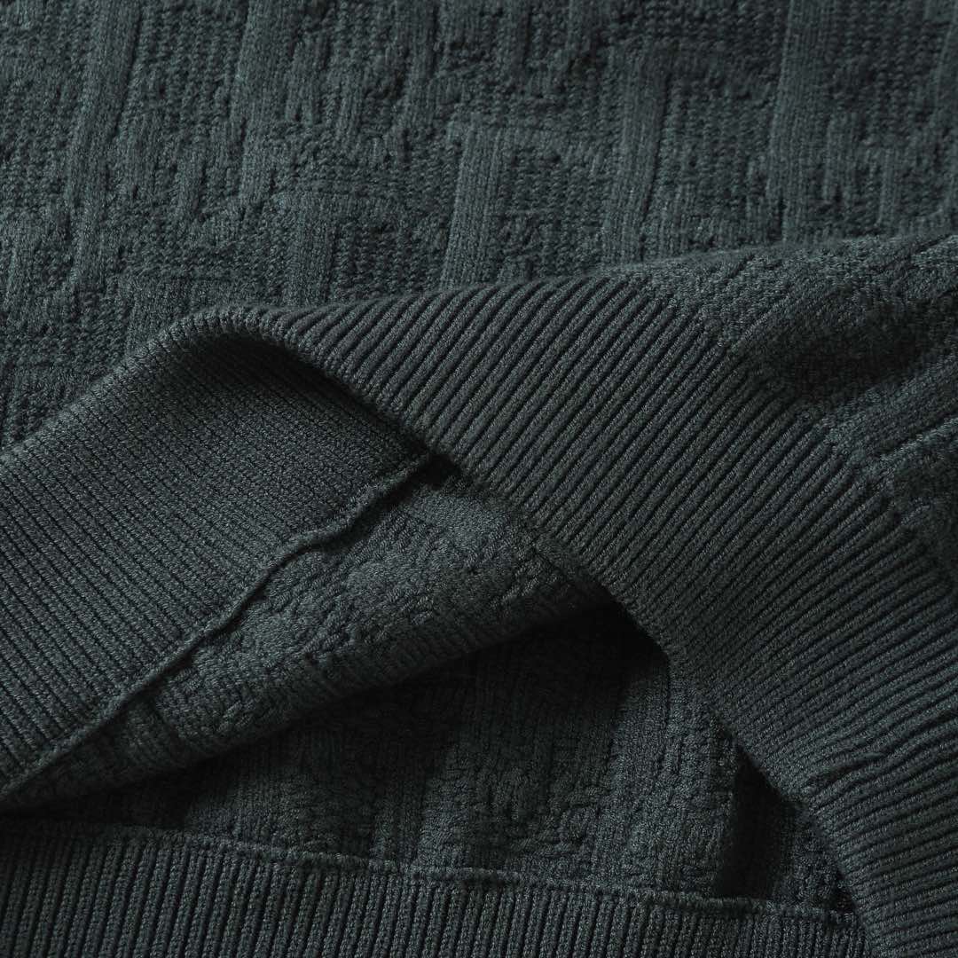 Dior Dark Green Patterned Crew Neck Long Sleeve Fashion Sweater