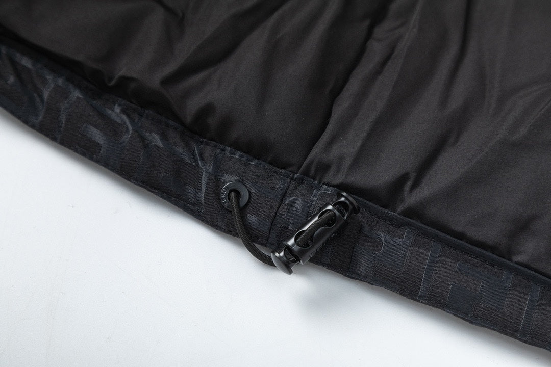 Fendi Black Hooded Down Jacket With Signature Monogram Patterns