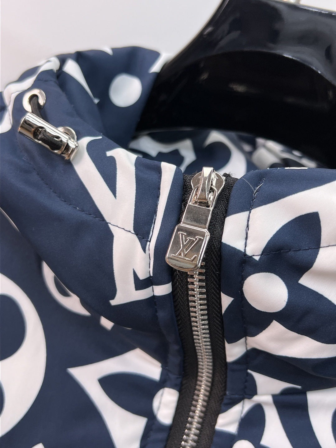 Louis Vuitton Navy Blue Hooded Down Jacket With Monogram Patterns