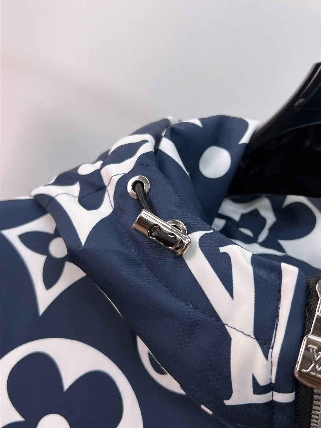 Louis Vuitton Navy Blue Hooded Down Jacket With Monogram Patterns