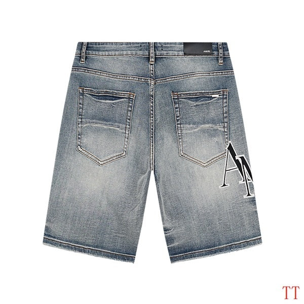 Amiri Light Blue Distressed Denim Shorts With Stylish Logo