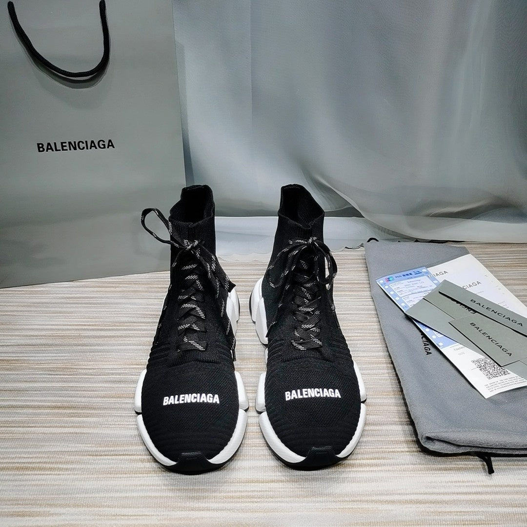Balenciaga Unisex Black Sock Sneakers with Graffiti Sole Fashion Essential for Men and Women