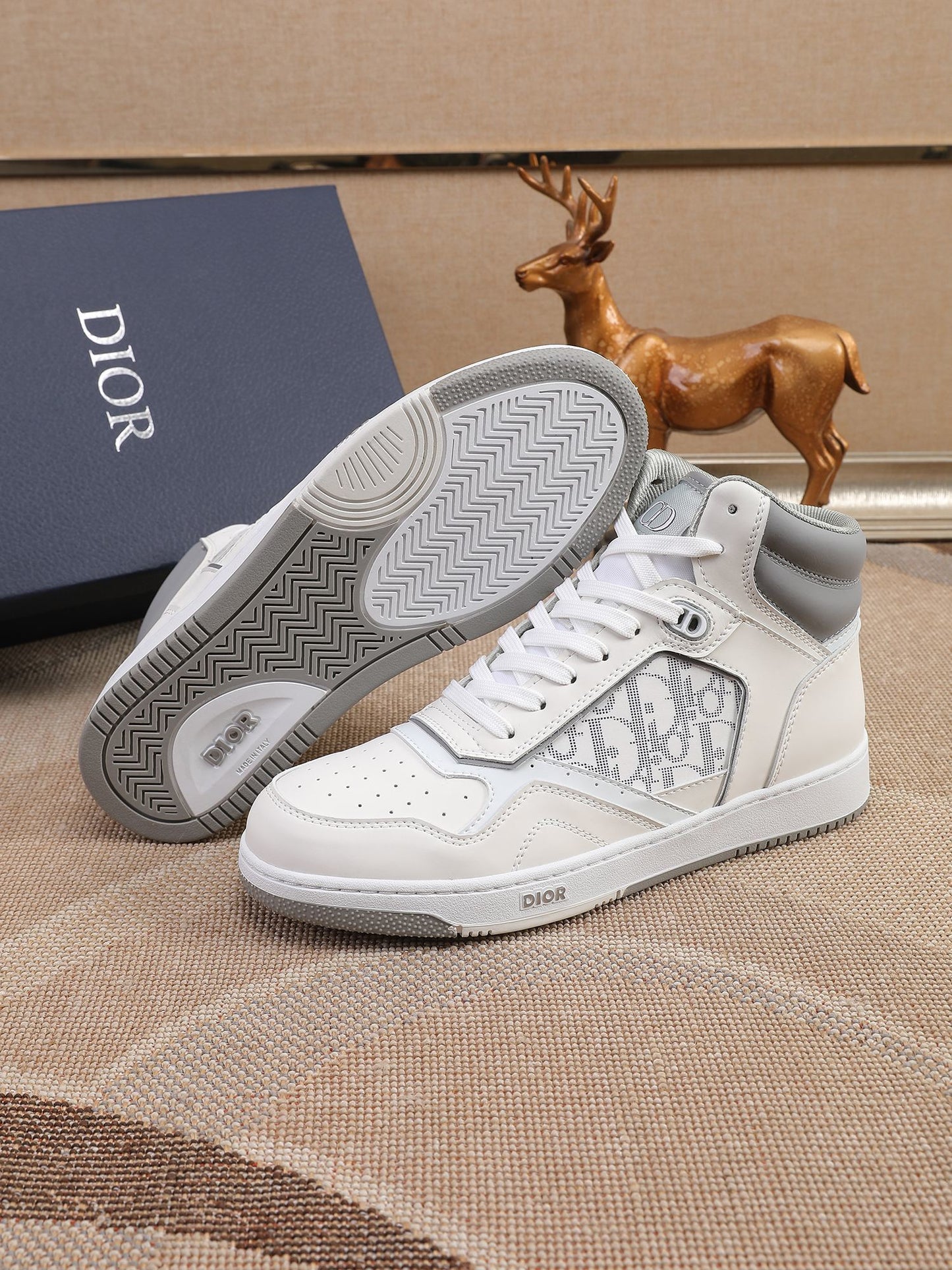 Dior Men's High Top Sneakers with Oblique Pattern and Adjustable Strap