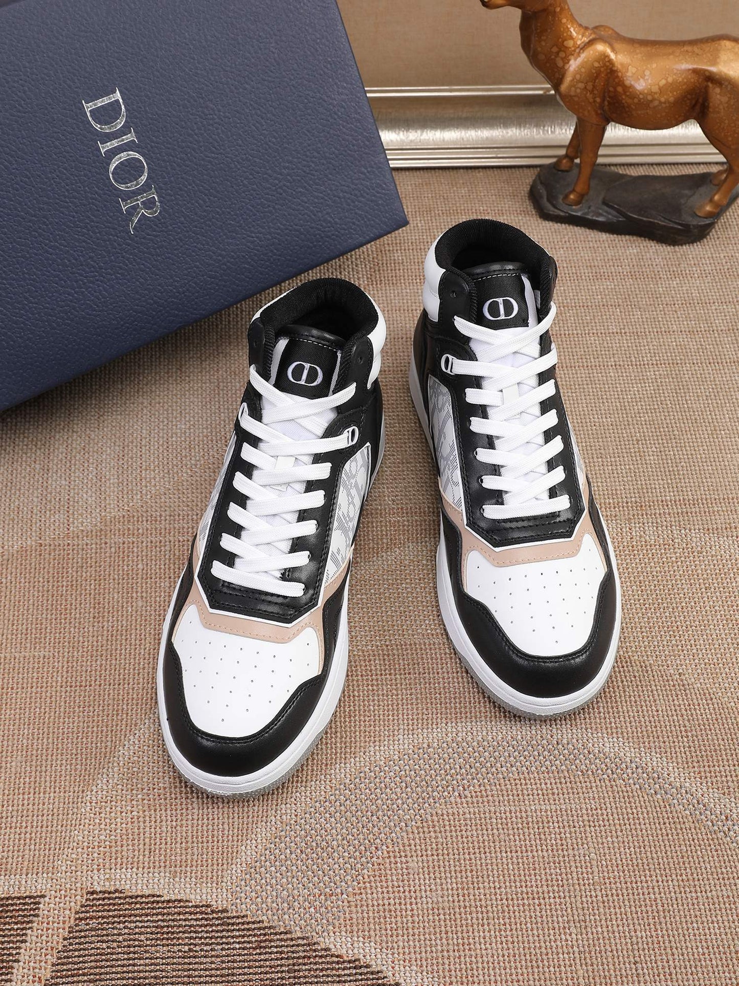 Dior Men's High Top Sneakers with Oblique Pattern and Adjustable Strap