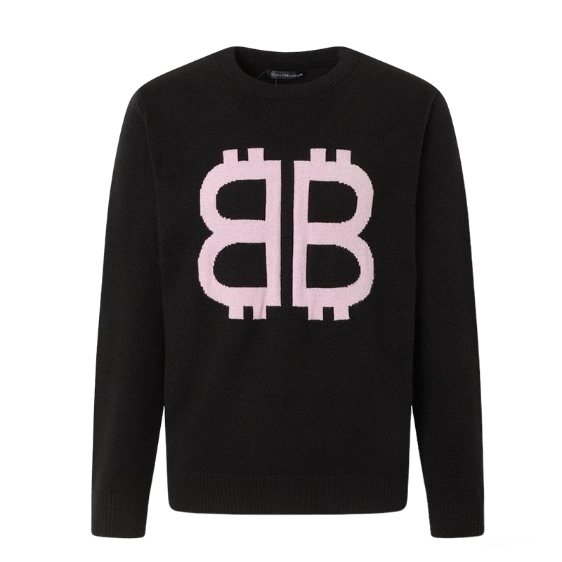 Balenciaga Black Crew Neck Sweater With Pink BB Logo