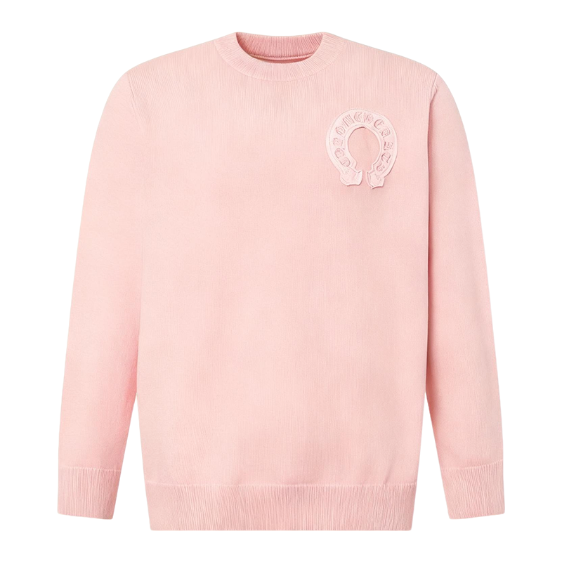 Chrome Hearts Inspired Pink Crew Neck Sweater With Embroidered Logo Detail