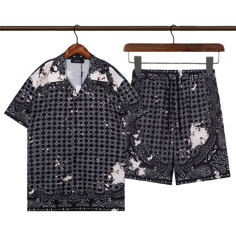 Men's AMIRI Black Patterned Short - Sleeve Shirt And Shorts Set