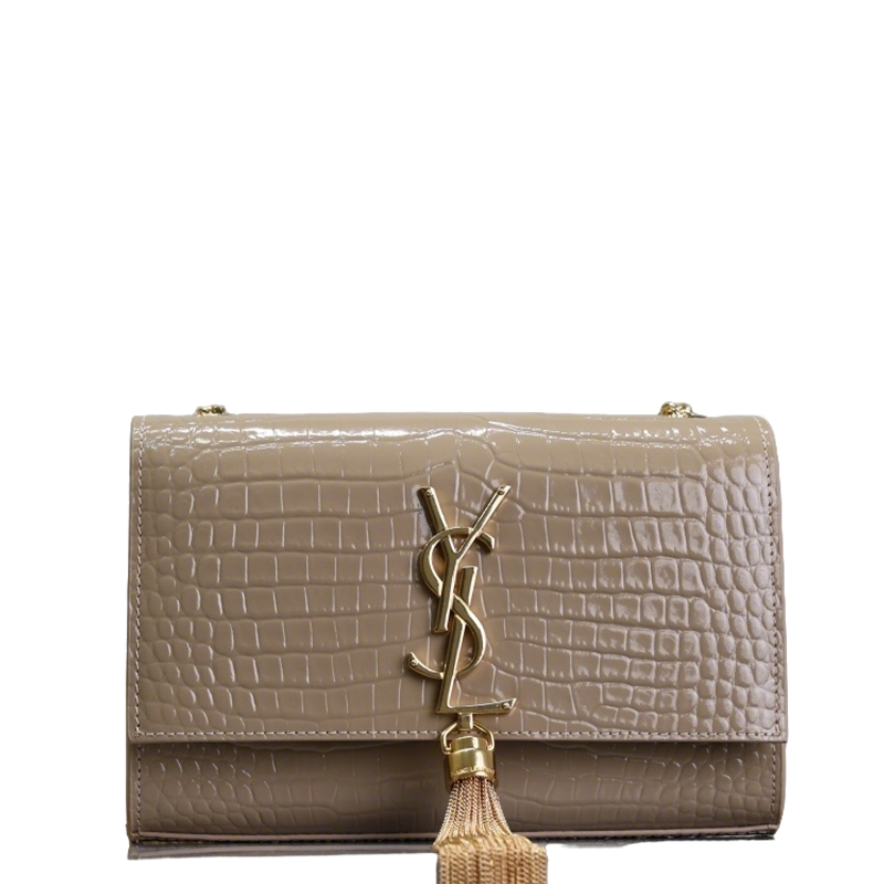 Chic Beige Croc - Embossed YSL KATE Crossbody Bag with Tassel 469390