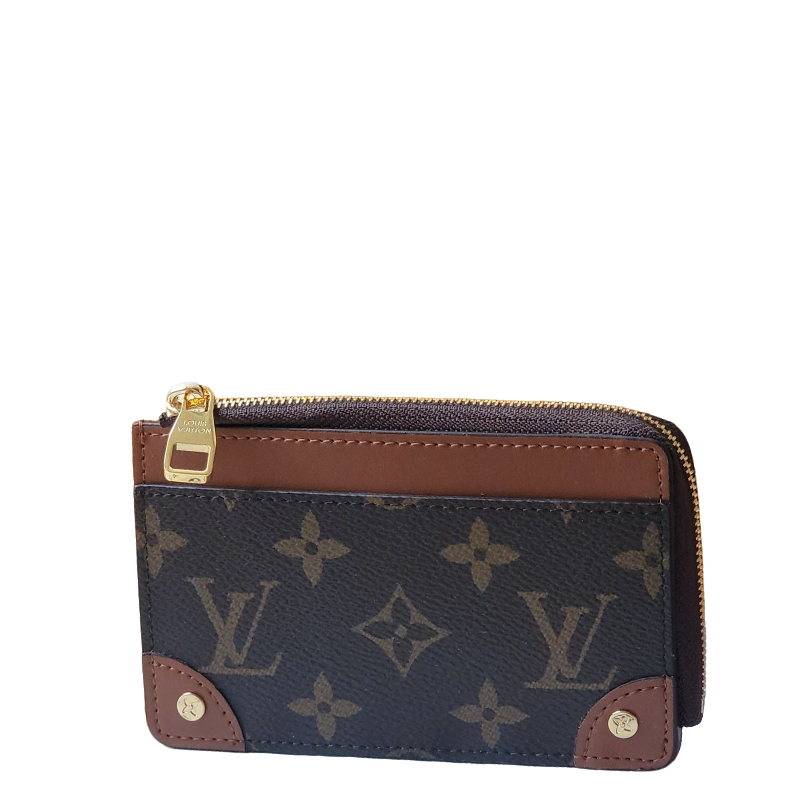 Chic Louis Vuitton Monogram Card Holder With Brown Accents And Gold Zipper M80556