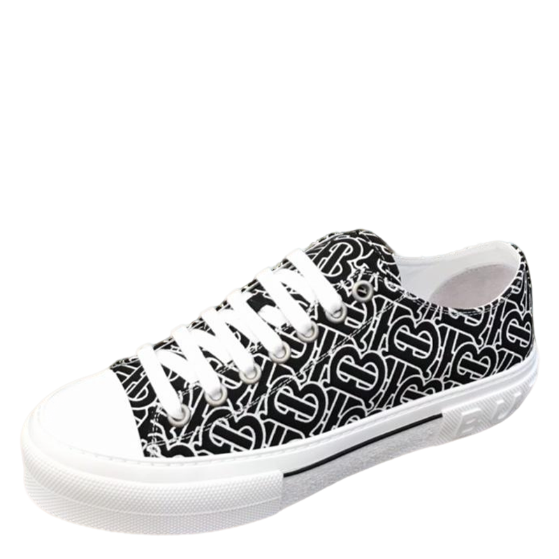 Burberry Unisex Black White Monogram Canvas Sneakers Fashionable Versatile Footwear For Men And Women With Signature Logo Design