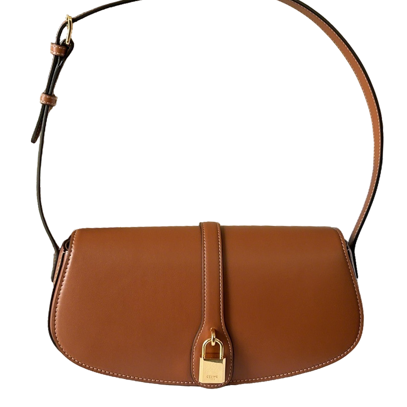 Stylish Celine TaBou Clutch Brown Leather Shoulder Bag With Gold Lock Detail 198663