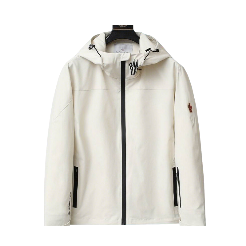 Moncler Men's Beige Hooded Windbreaker with Contrast Zippers and Logo