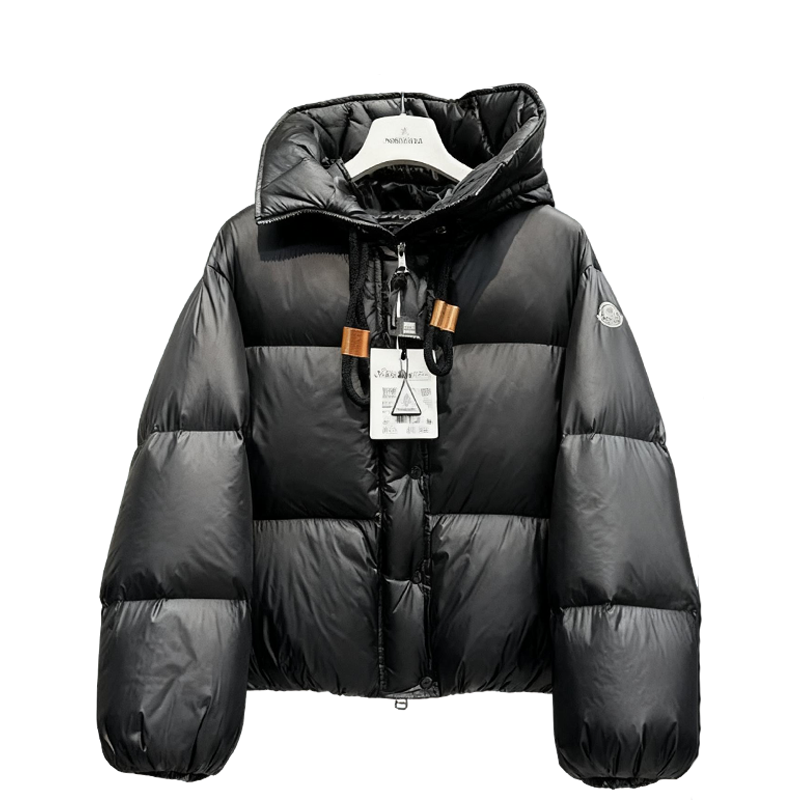 Moncler Women's Black Hooded Puffer Jacket With Brand Detailing And Warmth