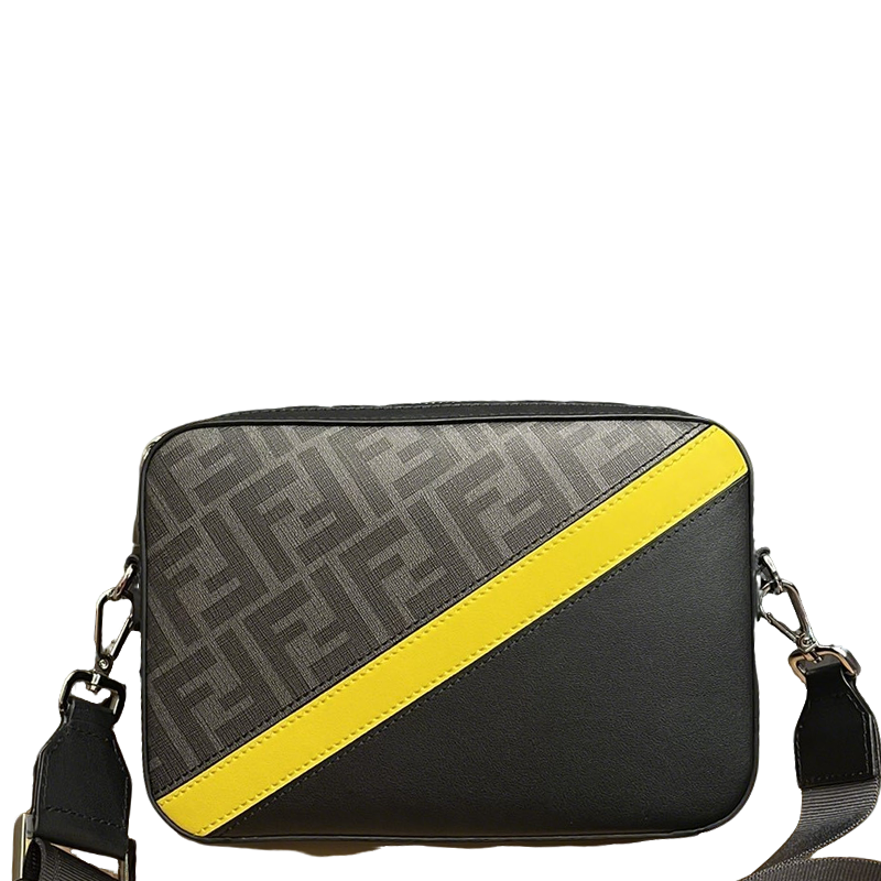 Chic Fendi Crossbody Bag With FF Pattern And Contrasting Yellow Stripe 7m287