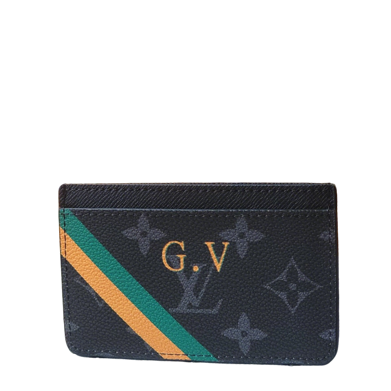 Stylish Louis Vuitton Black Card Holder With Colorful Stripes And Custom GV Initials M01902