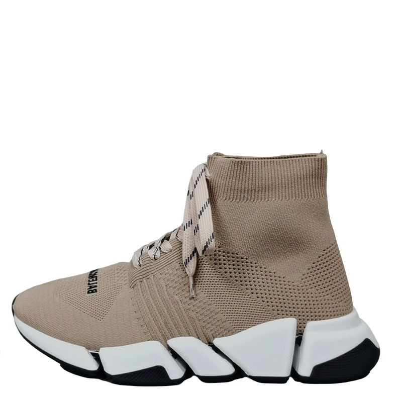 Balenciaga Unisex Beige Lace-up Sock Sneakers Fashionable Footwear for Men and Women with Unique Design