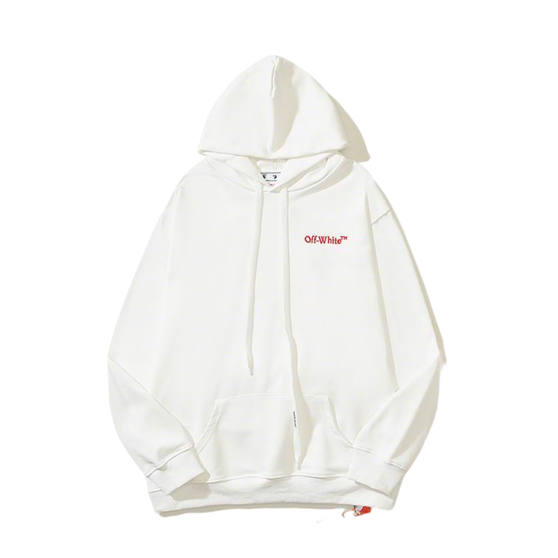 Off-White White Hoodie With Red Logo For Chic Streetwear Enthusiasts