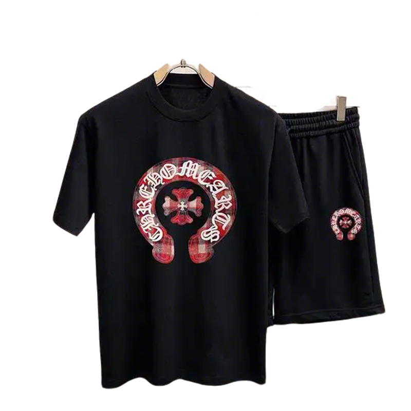 Chrome Hearts Black T - shirt And Shorts Set With Red Graphic Design