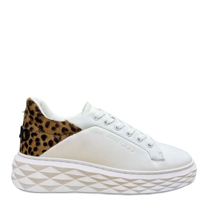 Jimmy Choo Women's White Sneakers With Leopard - Print Accents
