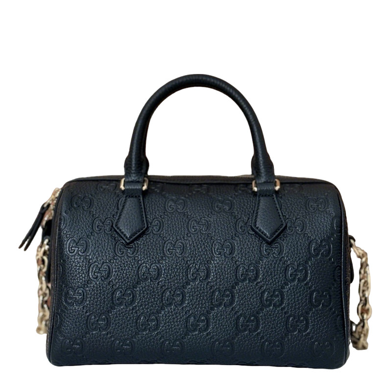 Gucci Black Guccissima Leather Top Handle Bag With Gold Tone Chain Straps 815255
