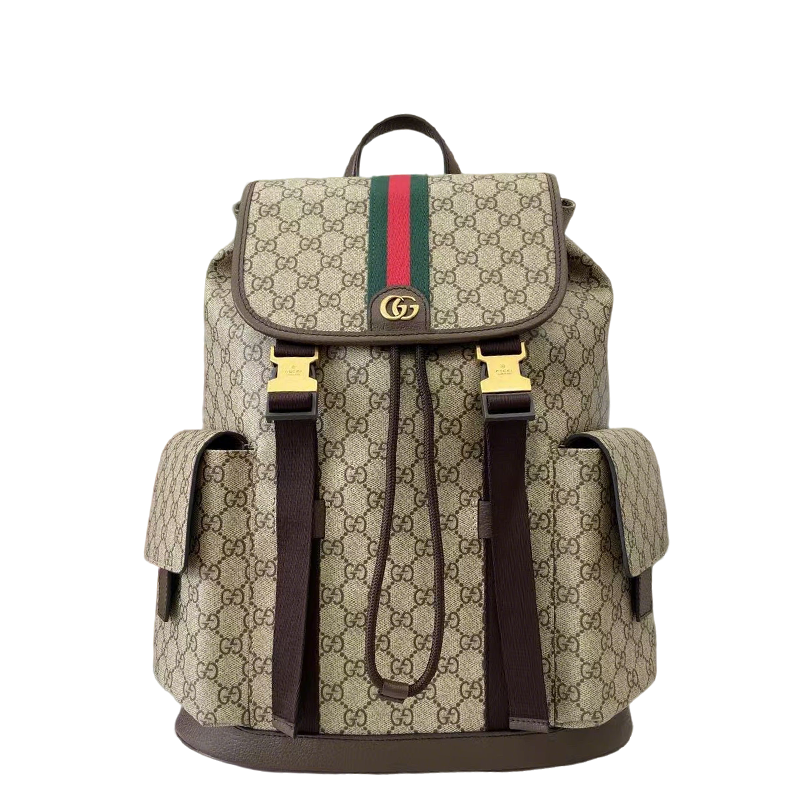 Classic Gucci Backpack With Iconic GG Pattern Web Stripe And Gold Accents For Timeless Style 839110